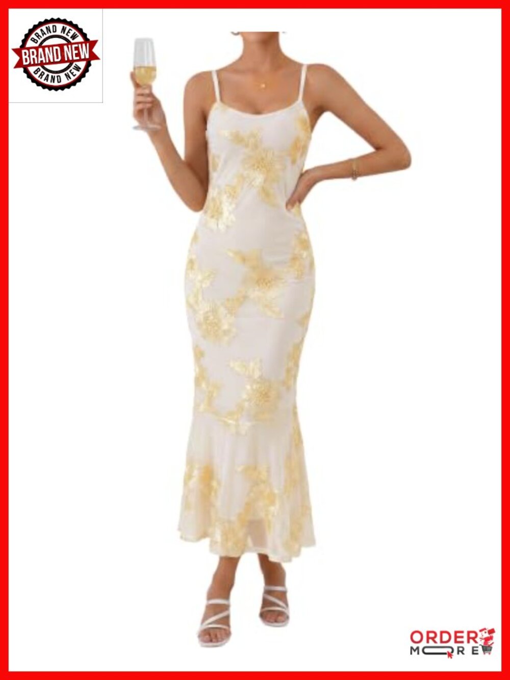 Formal Wedding Guest Mermaid Midi Slip Dress Floral Mesh
